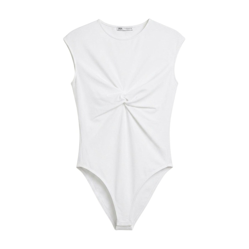 Zara Bodysuit Women Size M White Twist Front Sleeveless NWT